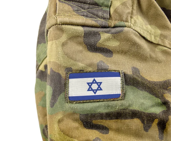 Recortado Primer Plano Una Bandera Israel Uniforme Soldado Con Fondo —  Fotos de Stock