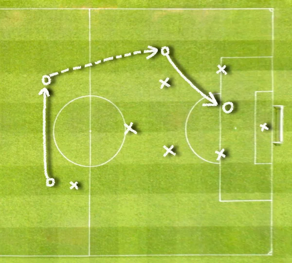 Gráfico Uma Tática Jogo Futebol Com Giz Branco Fundo Desfocado — Fotografia de Stock