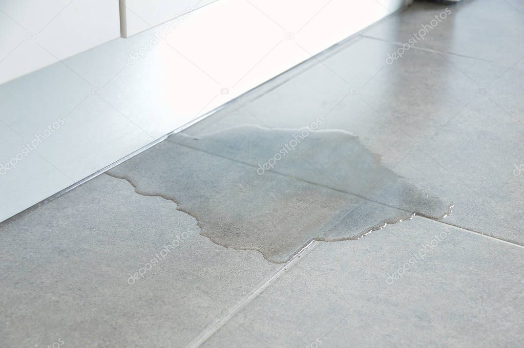 Close-up Photo Of Flooded Floor In Kitchen From Water Leak