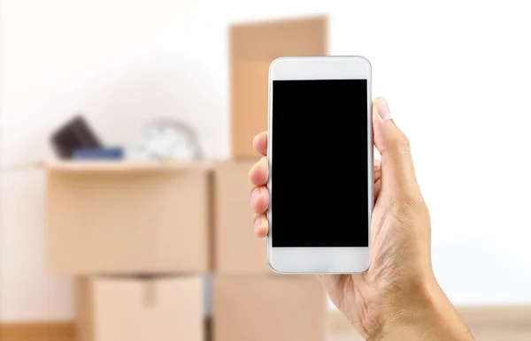 Unrecognizable Person Moving House Using App Cell Phone — Stock Photo, Image