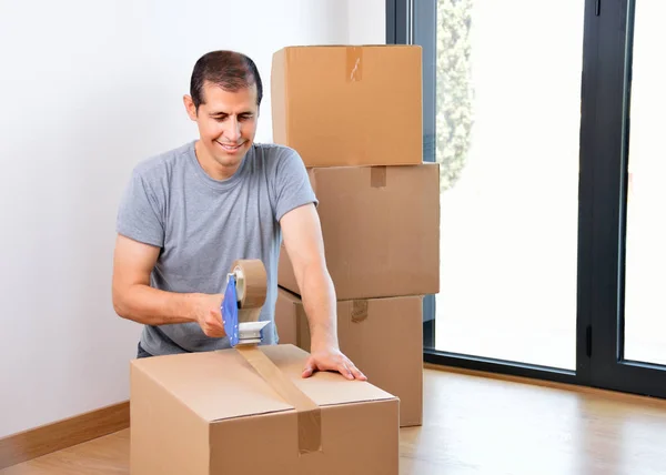 Shot Man Moving Her New House — Stock Photo, Image