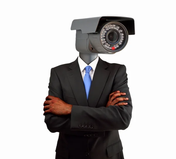 Portret Biznesmena Kamera Głowie Jako Koncepcja Białym Tle Cutout Nadzoru — Zdjęcie stockowe