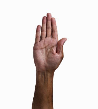 Afrika adam palm el önünde beyaz izole