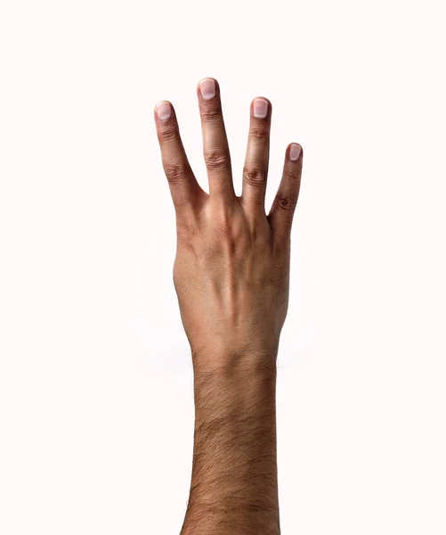 Primer Plano Mano Del Hombre Mostrando Cuatro Dedos Con Fondo — Foto de Stock
