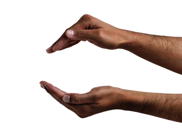 Mãos Homem Africano Com Gesto Proteção Isolado Fundo Branco — Fotografia de Stock