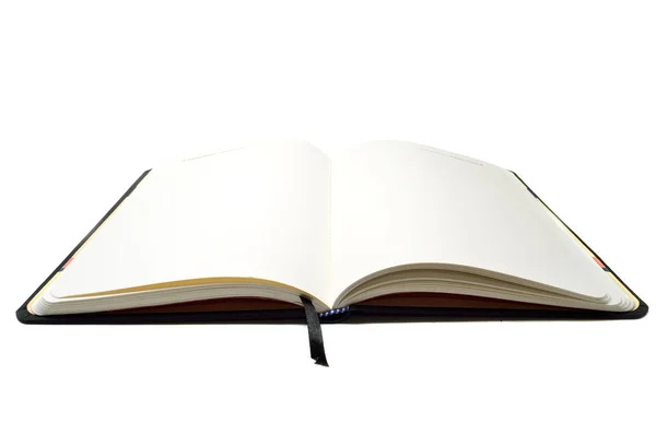 Primer Plano Del Libro Texto Abierto Con Páginas Blanco — Foto de Stock