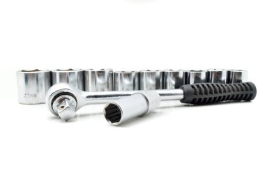 kilit ve değiştirilebilir başkanları için krom lokma anahtar kümesi. Beyaz arka plan üzerinde izole