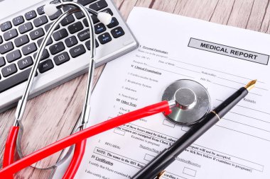Sağlık raporu ile Shethoscope. Tıbbi ve Healhcare kavramı