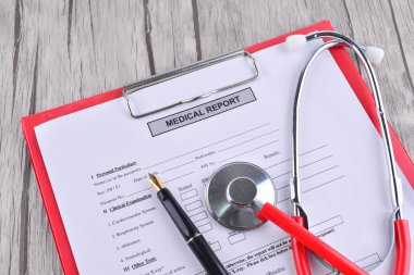 Sağlık raporu ile Shethoscope. Tıbbi ve Healhcare kavramı