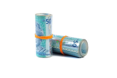 Lastik-bant ile bağlı 50 Malezya Ringiti banknotlar
