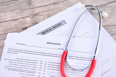 Sağlık raporu ile Shethoscope. Tıbbi ve Healhcare kavramı