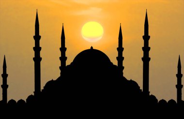 Güneş battığında Camii silüeti