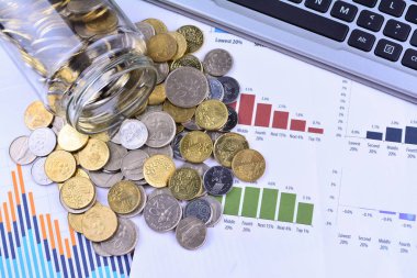 Kavanoz, hisse senedi grafiklerinde iş - iş kavramı dışarı dökülmesini paralar