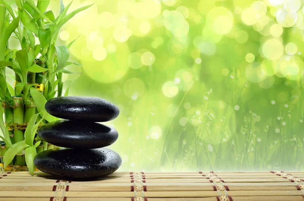 Spa Concept Zen Basalt Stones Bamboo — Stock Photo, Image