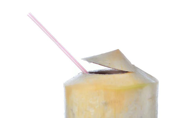 Čerstvé Kokosové Vody Nápoj Bílém Pozadí — Stock fotografie