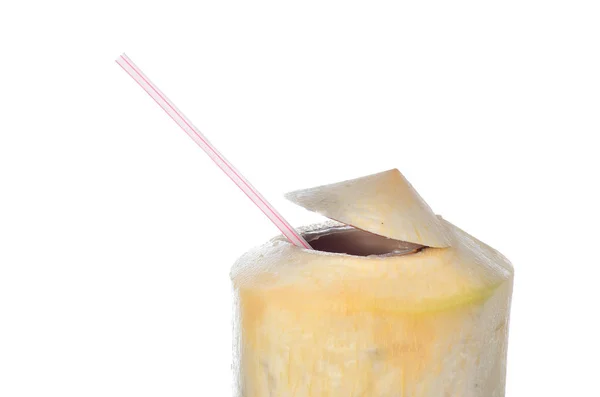 Čerstvé Kokosové Vody Nápoj Bílém Pozadí — Stock fotografie