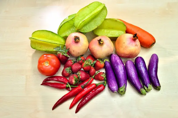 Fruits Vegetables Wooden Table — Stock Photo, Image