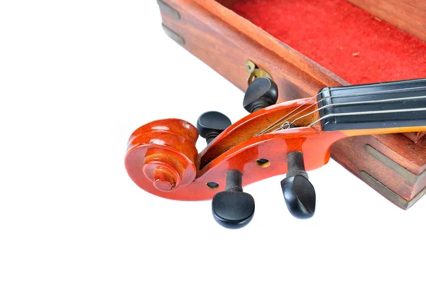 Violin Wooden Box Isolated White Background Music Concept — Stock Photo, Image