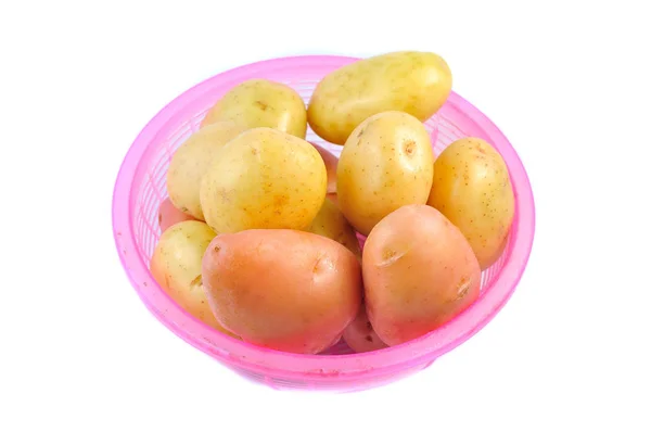 Różowy Yello Czyste Ziemniaków Białym Tle — Zdjęcie stockowe