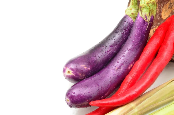 Eggplant Chili Lemongrass Isolated White Background — Stock Photo, Image