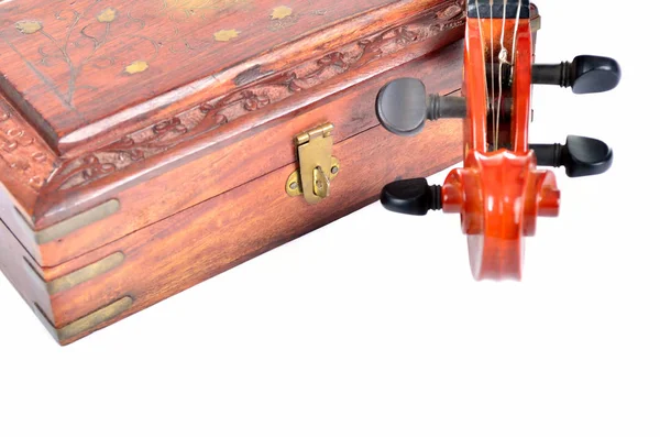 Violín Con Caja Madera Aislada Sobre Fondo Blanco Concepto Musical — Foto de Stock