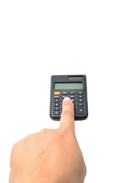 Miniräknare Med Finger Isolerad Vit — Stockfoto