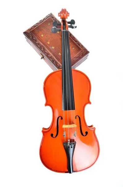在白色背景查出的木盒小提琴 音乐理念 — 图库照片