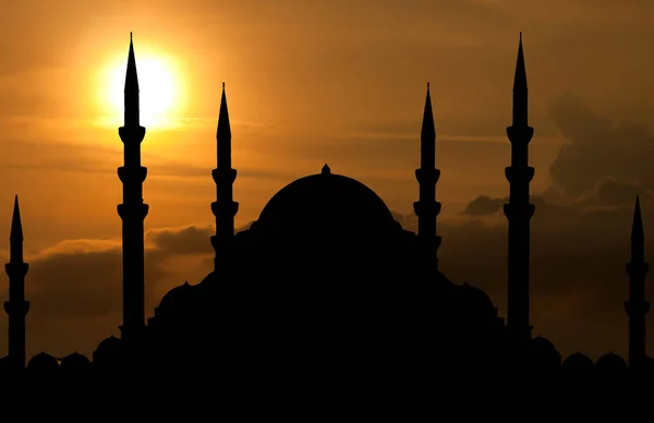 Silhouette Della Moschea Quando Tramonta Sole — Foto Stock