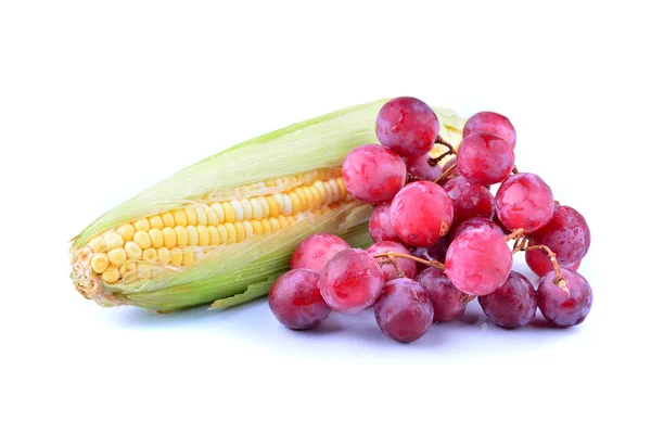 Corn Red Grape Isolated White Background — Stock Photo, Image