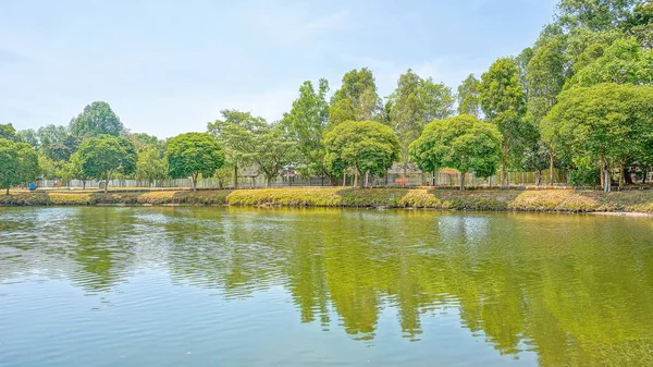 Güzel göl yeşil ağaçlı. Yüksek Dinamik Aralık (Hdr) işlemi 3 pozlama ile