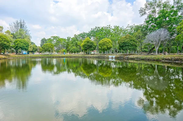 Lindo Lago Com Árvore Verde Processo Hdr High Dynamic Range — Fotografia de Stock