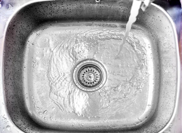 Water Flowing Hole Kitchen Sink — Stock Photo, Image