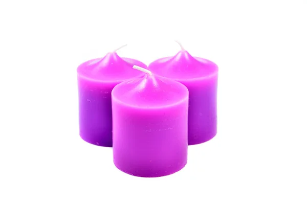 Velas Púrpuras Aisladas Sobre Fondo Blanco —  Fotos de Stock
