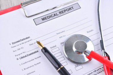 Sağlık raporu ile Shethoscope. Tıbbi ve Healhcare kavramı