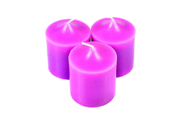 Velas Púrpuras Aisladas Sobre Fondo Blanco — Foto de Stock