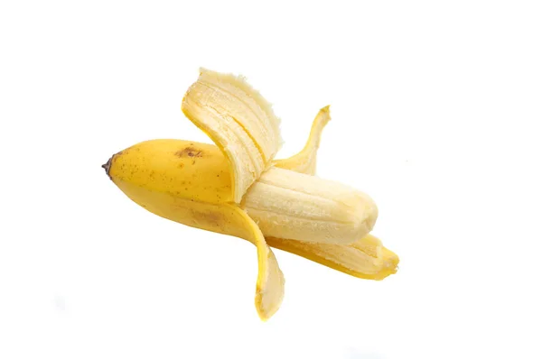 Geschälte Banane Auf Weißem Hintergrund — Stockfoto