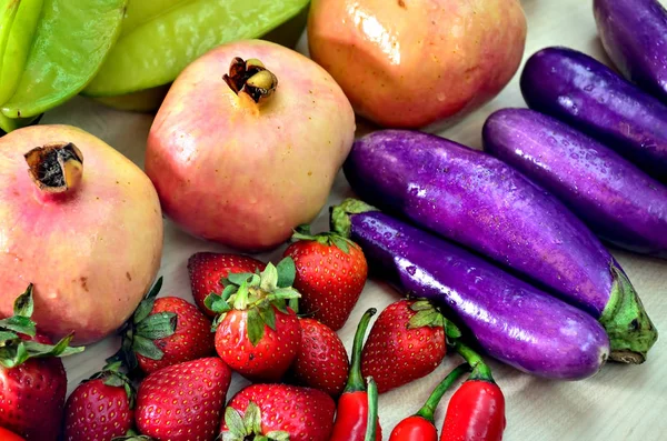 Fruits Vegetables Wooden Table — Stock Photo, Image