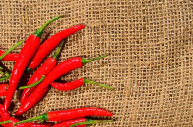 Jüt topçu çanta üzerinde kırmızı sıcak biber