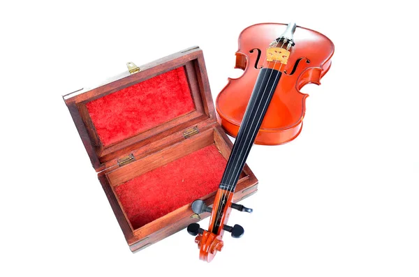 Violin Wooden Box Isolated White Background Music Concept — Stock Photo, Image