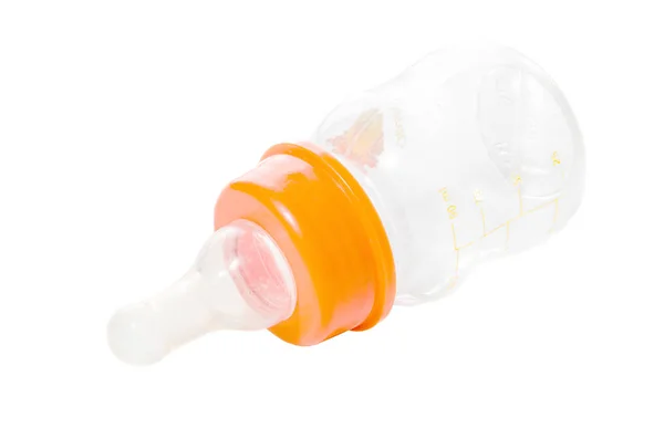 Babyfütterungsflasche Mit Einer Zitze Auf Weißem Grund — Stockfoto