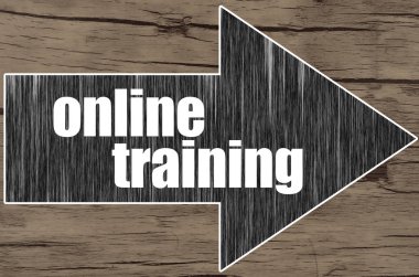 Word çevrimiçi eğitim yazılı ahşap arka plan üzerindeki oku