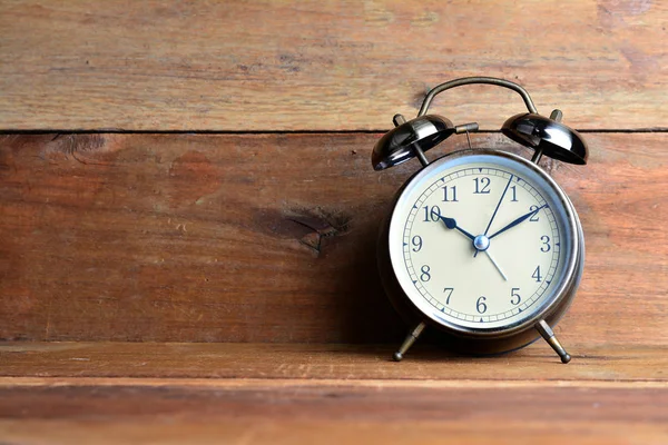 Retro Alarm Clock Wood Background — Stock Photo, Image