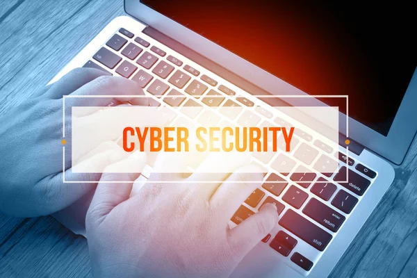 Hand Typing on keyboard with text CYBER SECURITY — Stock Photo, Image