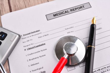 Sağlık raporu ile Shethoscope. Tıbbi ve Healhcare kavramı