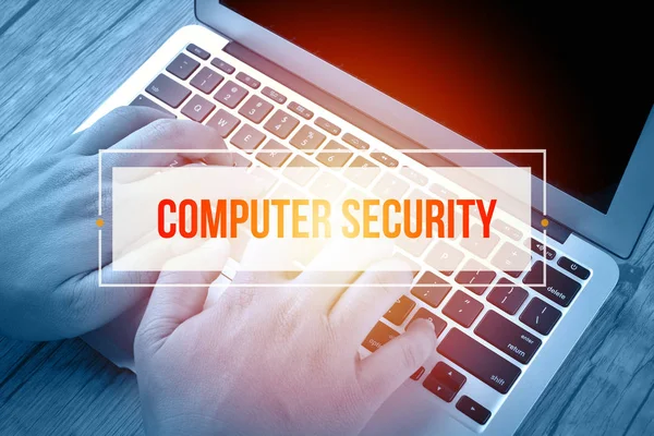 Hand Typing on keyboard with text COMPUTER SECURITY — Stock Photo, Image