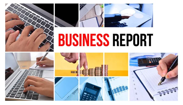 Business Report tekst met collage beelden — Stockfoto