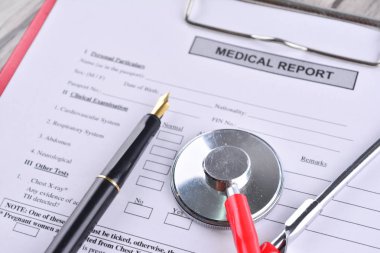 Sağlık raporu ile Shethoscope. Tıbbi ve Healhcare kavramı