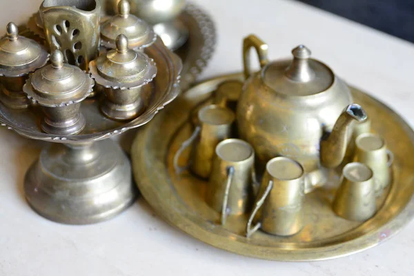 Traditionele Antieke Brassware Achtergrond Close — Stockfoto