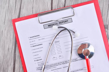 Sağlık raporu ile Shethoscope. Tıbbi ve Healhcare kavramı