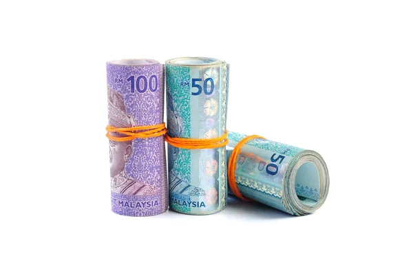 100 Malaysian Ringgit Banknotes Tied Rubber Band — Stock Photo, Image